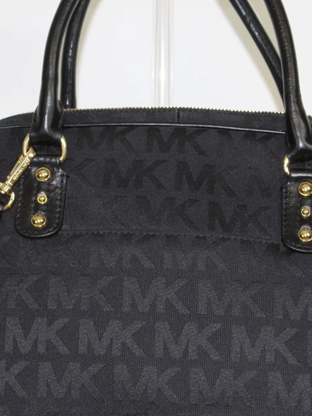 Michael Kors Black‎ Logo Satchel Canvas Leather Crossbody Bag Gold Hardware
